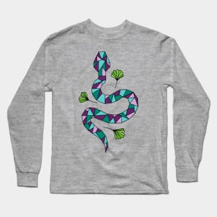 Geometric Snake and Ginkgo Leaves Long Sleeve T-Shirt